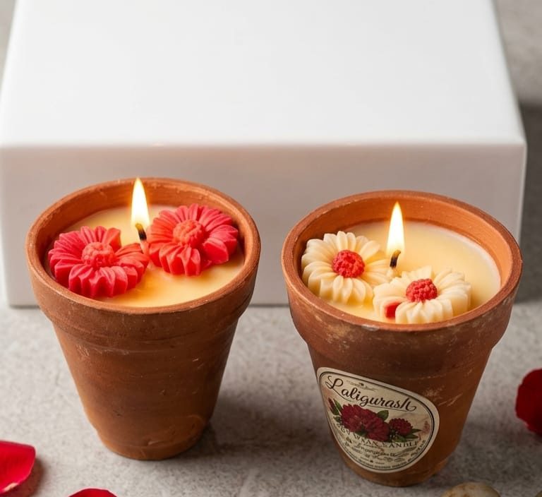 Floral terracotta pot candles